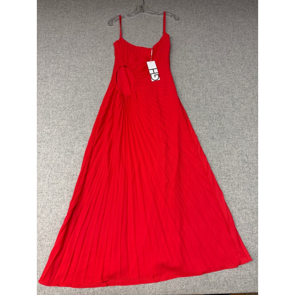 Georgia Hardinge Pleated Maxi Dress 4 Red Cutout Sustainable Recycled Polyester